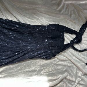 Navy blue sparkly bodycon halter dress